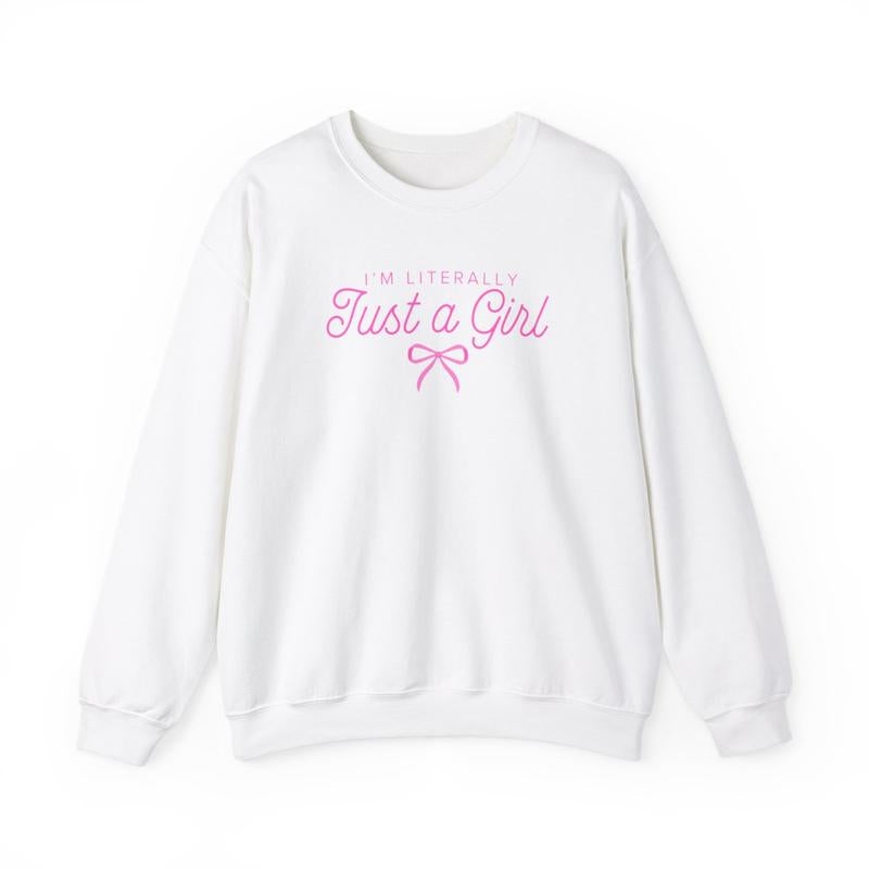 I'M Literally Just a Girl Sweatshirt, Coquette Clothing, Pink Bow Sweatshirt Crewneck Fabric Womenswear